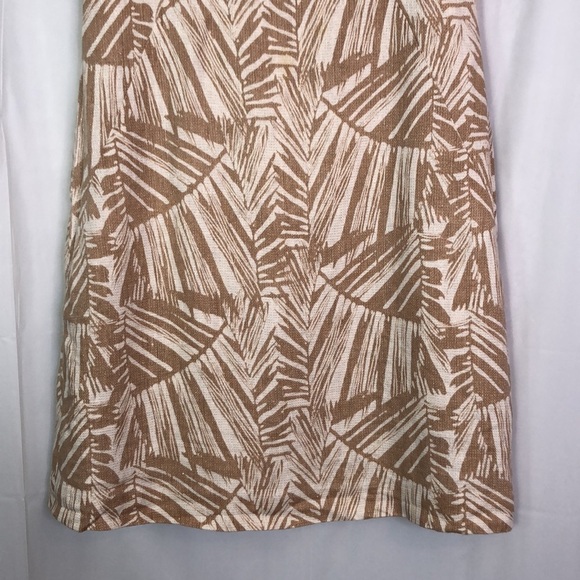 Banana Republic Linen Blend Tan/ Ivory Palm Leaf Sleeveless Sheath Dress Size 8 - Picture 4 of 12